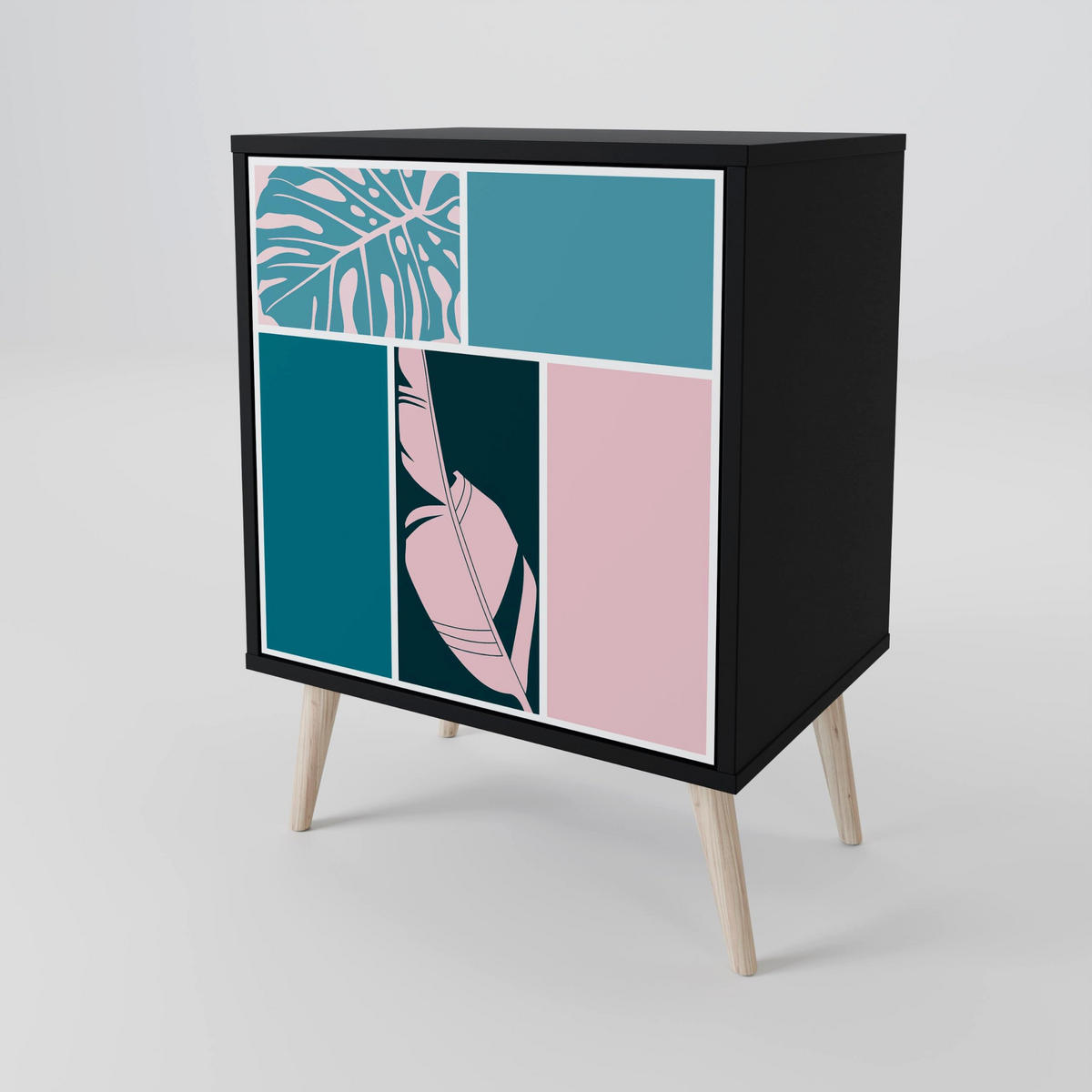 SIDEBOARD COMBINATION OF SHAPES, Schwarz, 57,5x42x75,5 cm, Goldfarbene Metallfüße - Goldfarben/Multicolor, Holzwerkstoff/Metall (57.5/75.5/42cm) - SpaceRebels