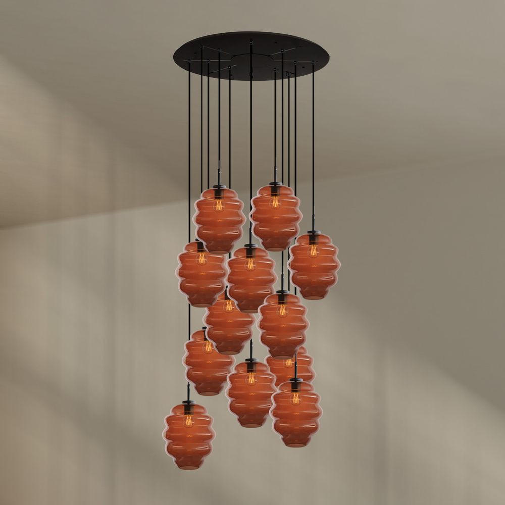 GALERIELEUCHTE Echos 12-flammig Braun Ø 25cm - Schwarz/Braun, Glas (25/25/28cm) - s.luce