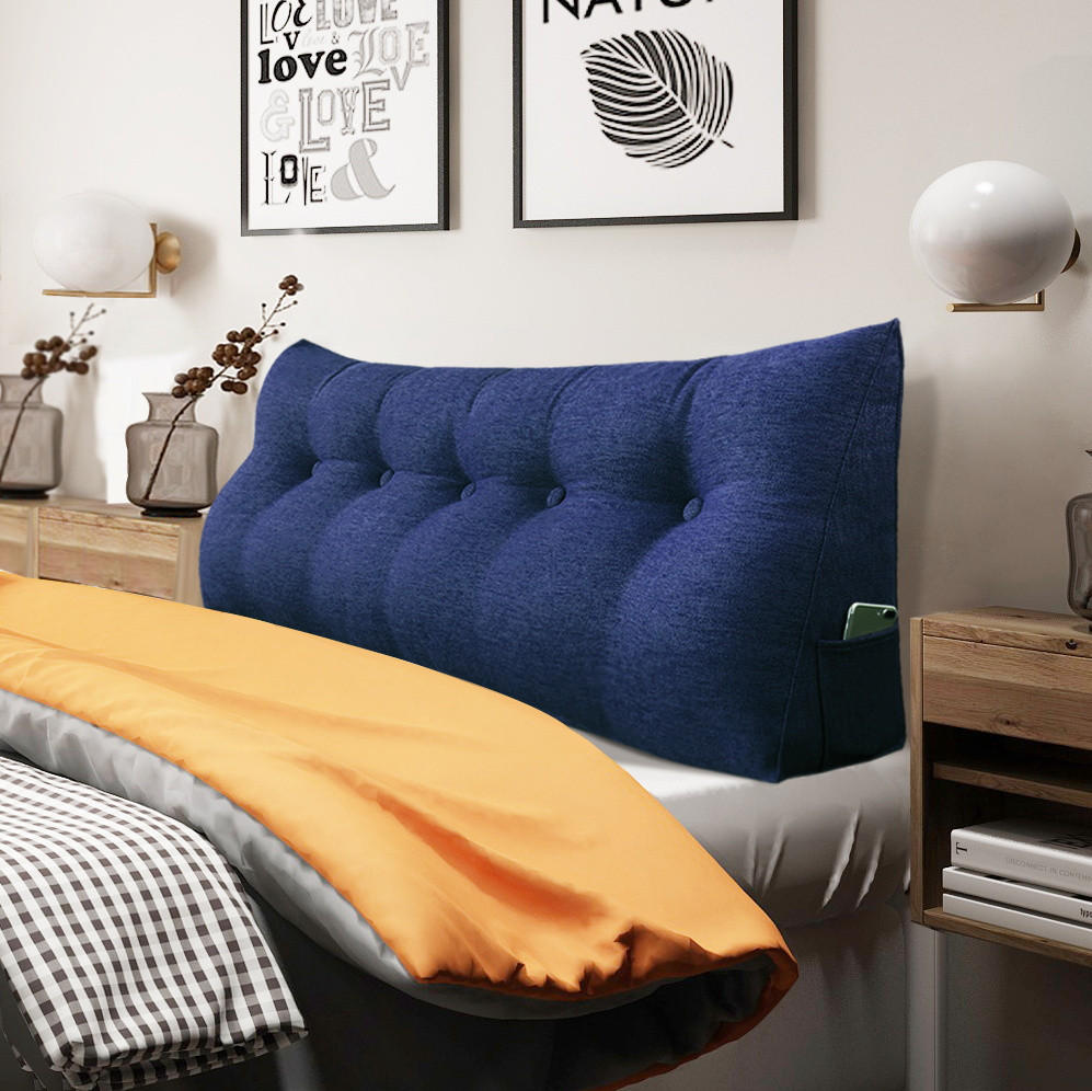 RÜCKENKISSEN für Bett Leinenlook Blau 160 cm - Blau, Textil (50/160cm) - Vercart