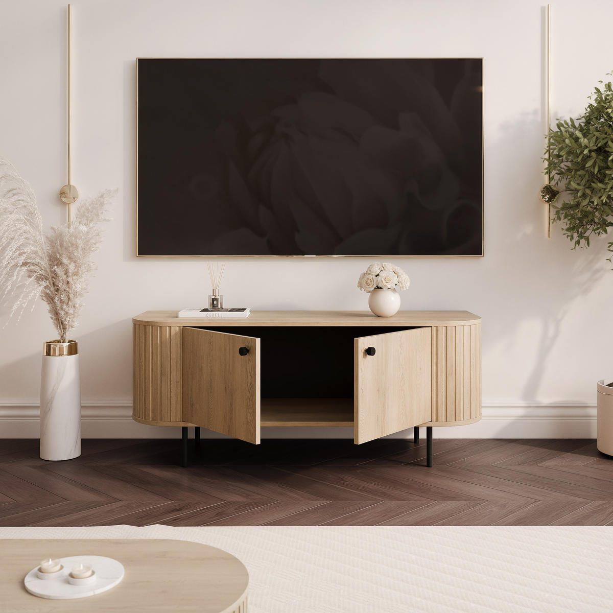 TV-LOWBOARD OVALINE stehend, 123 cm Cremona-Eiche - Eichefarben, Holzwerkstoff/Metall (123/50/42cm) - Idohome