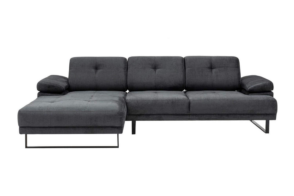 ECKSOFA mit verstellbarer Rückenlehne - Anthrazit/Schwarz, Textil/Metall (314/174cm) - myHomelando