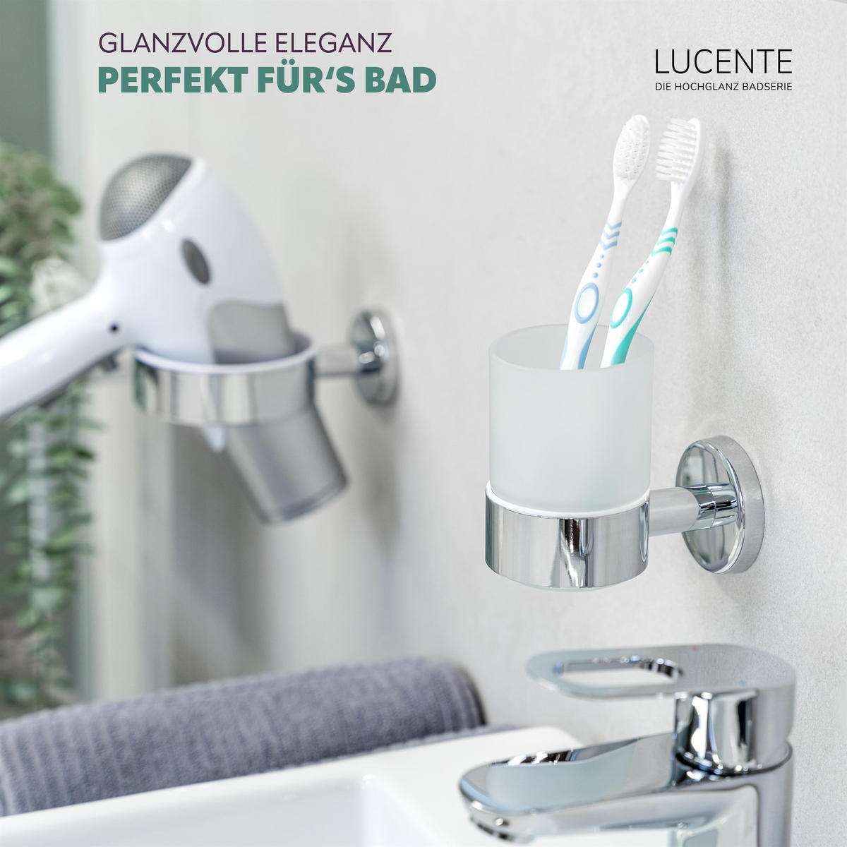 ZAHNPUTZBECHER LUCENTE, verchromt, inkl. Klebeset - Chromfarben, Metall (6.5/9.5/11cm) - bremermann