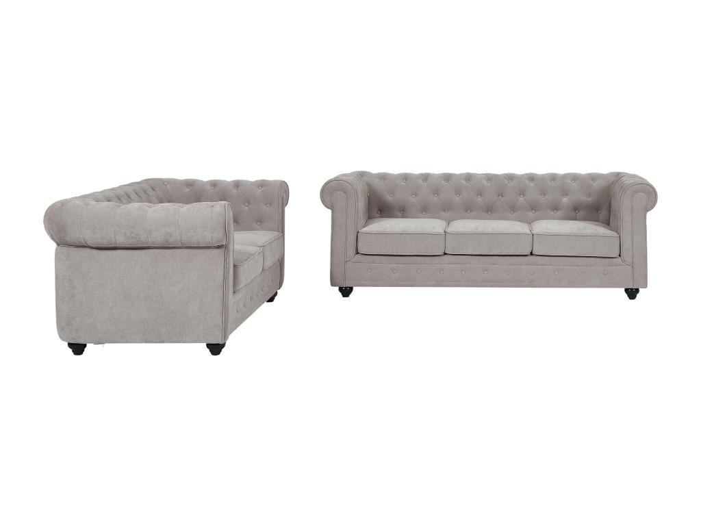 SOFA 3-Sitzer & 2-Sitzer - Stoff - Grau - CHESTERFIELD - Grau, Textil (88/72/205cm) - Vente-Unique