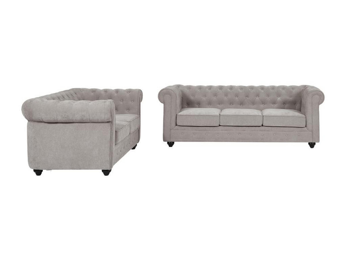 SOFA 3-Sitzer & 2-Sitzer - Stoff - Grau - CHESTERFIELD - Grau, Textil (88/72/205cm) - Vente-Unique