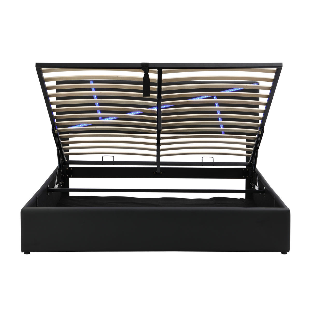 POLSTERBETT 140/200 cm schwarz mit LED-Lichtleiste, PU - Schwarz, Leder (140/200cm) - Homcomodar