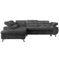 ECKSOFA PABLO L Dunkelgrau Cord - Links Seite mit Visco Topper - Dunkelgrau/Schwarz, Textil/Metall (208/273cm) - MKS