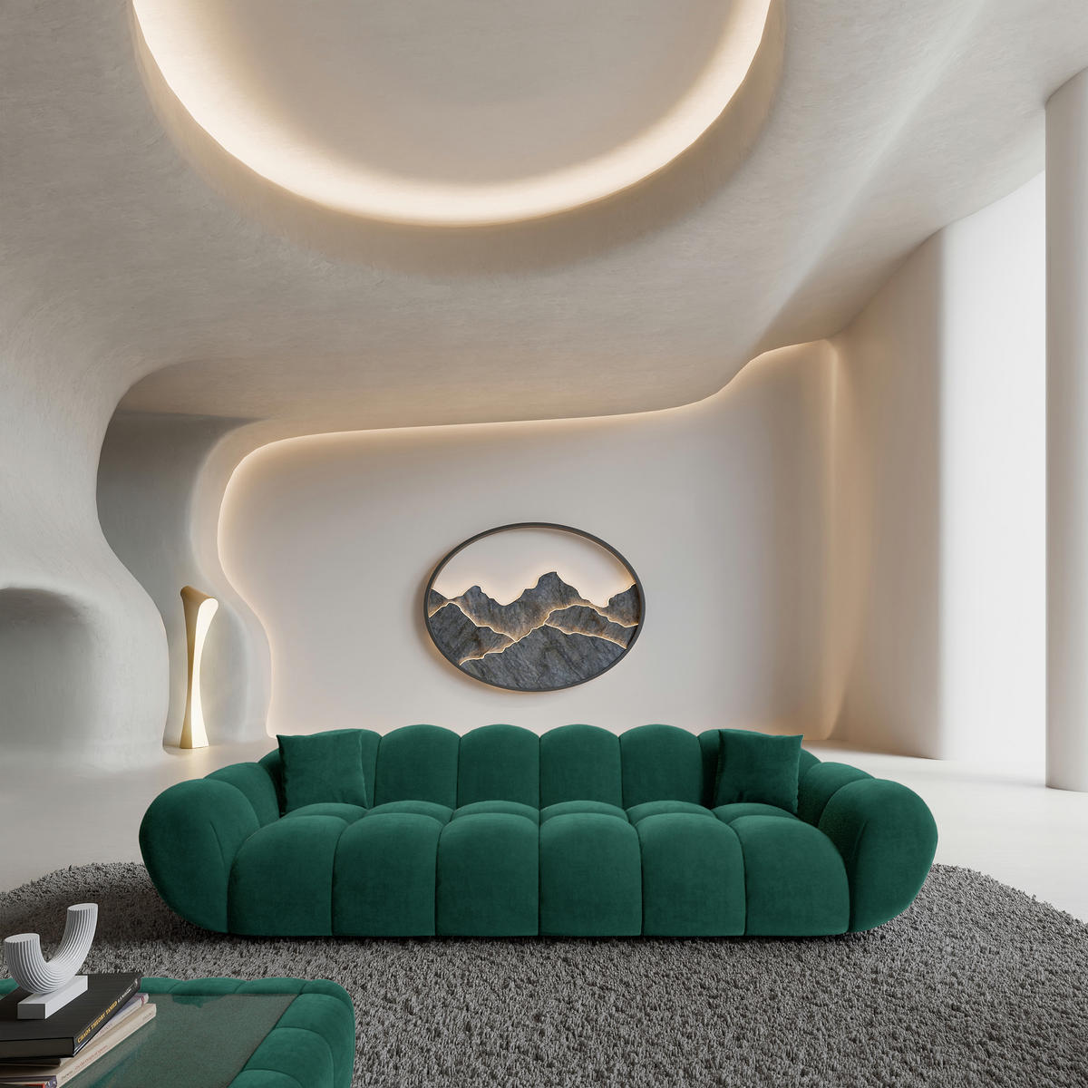 4-SITZER-SOFA Liva Smaragdgrün Samtstoff - Smaragdgrün, Textil (265/70/93cm) - VAROYAL
