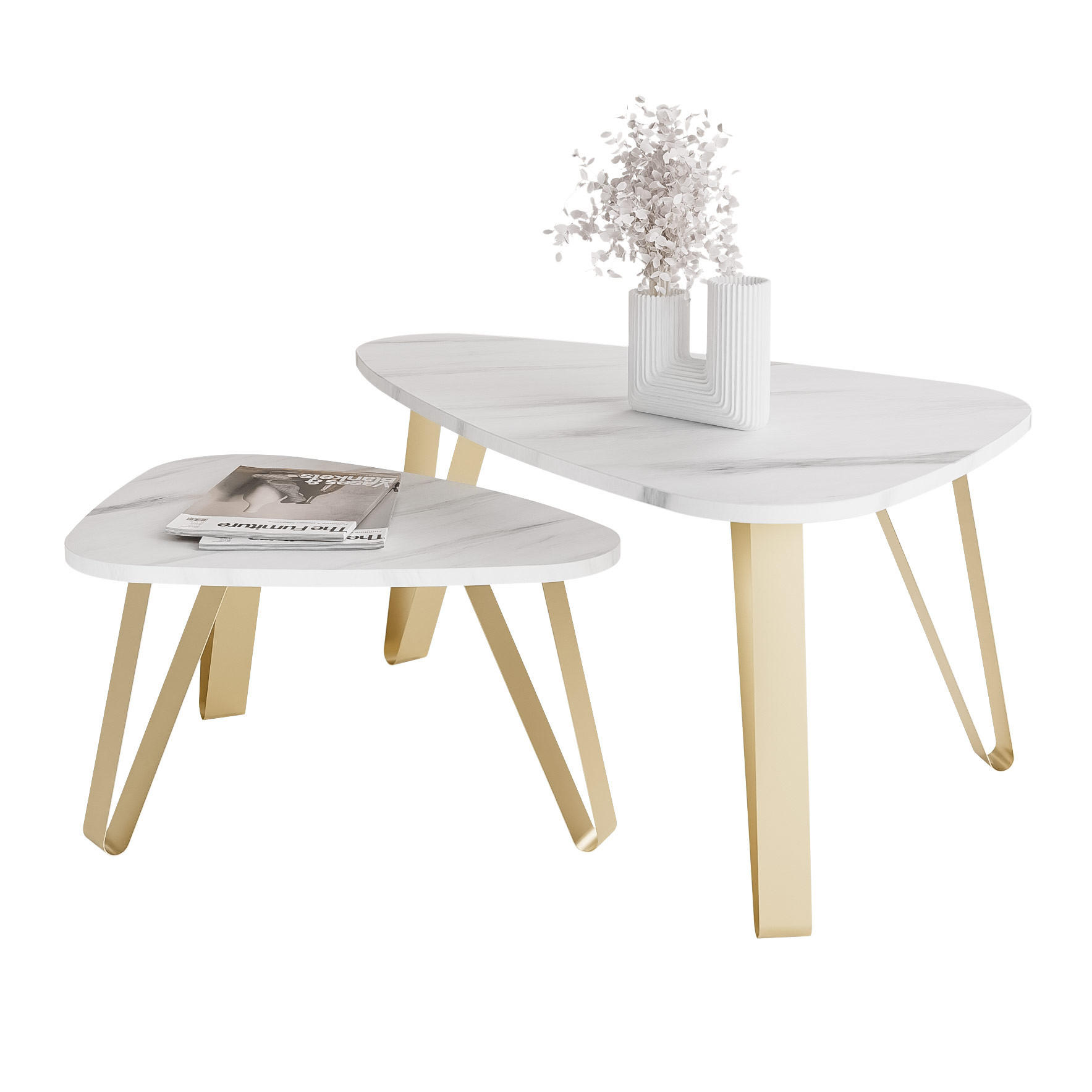 SATZTISCH NOA Stahlgestell, Freiform, Gold / Bianco Marmor - Goldfarben/Weiß, Holzwerkstoff (94/60/42cm) - Idohome