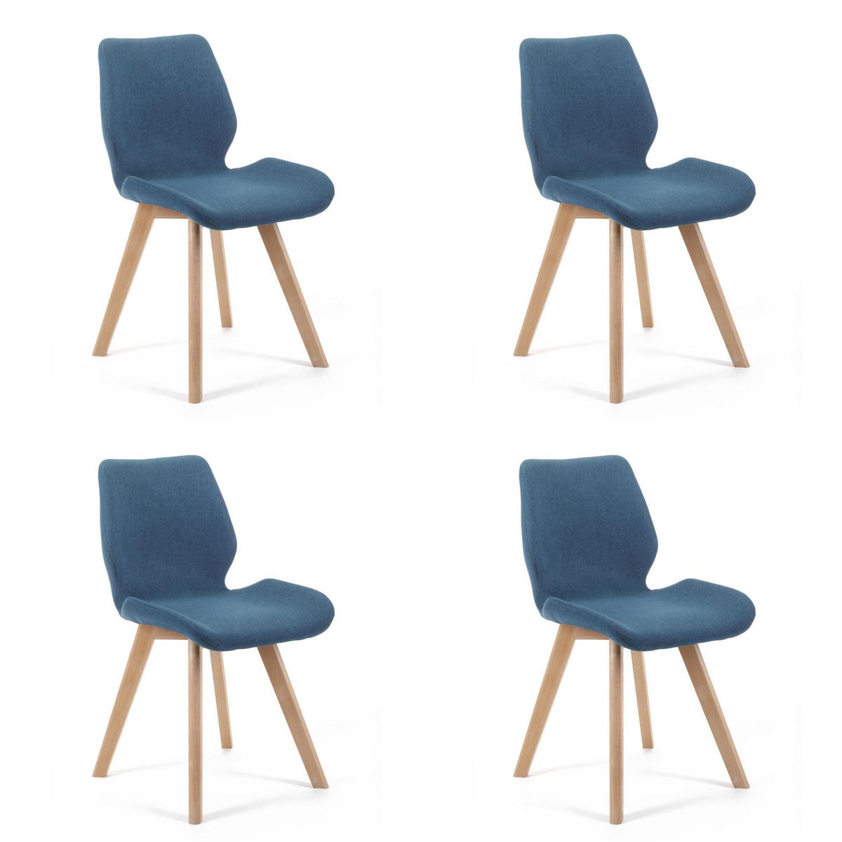POLSTERSTUHL 4er Set, Holzbeine Blau 45,5/82,5/59 - Blau, Textil (46/83/59cm) - RAUMHIRSCH FURNITURE