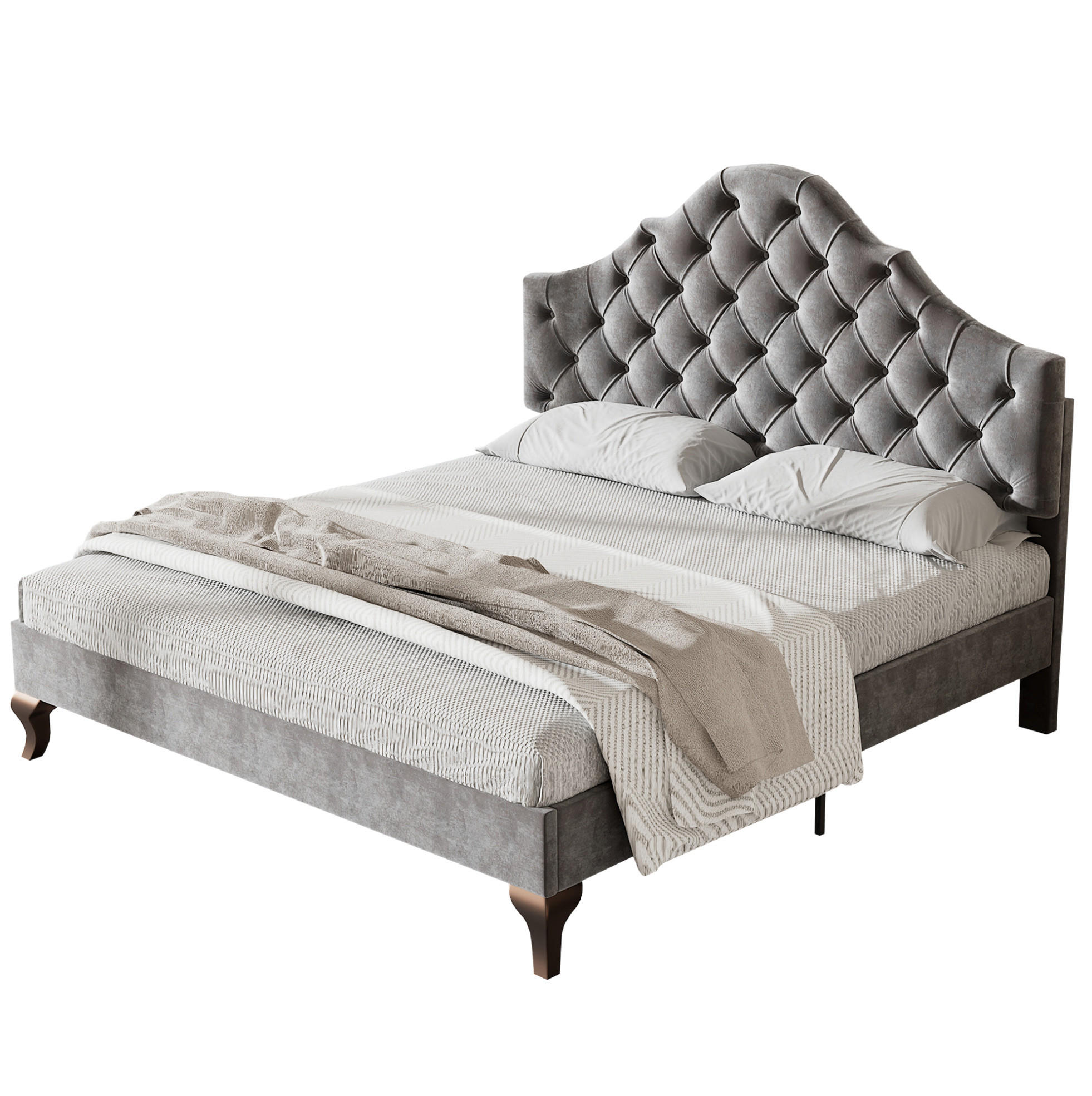 SAMT-POLSTERBETT 140/200 cm in Grau mit gepolstertem Kopfteil und Lattenrost - Grau, Textil (140/200cm) - BEAOK