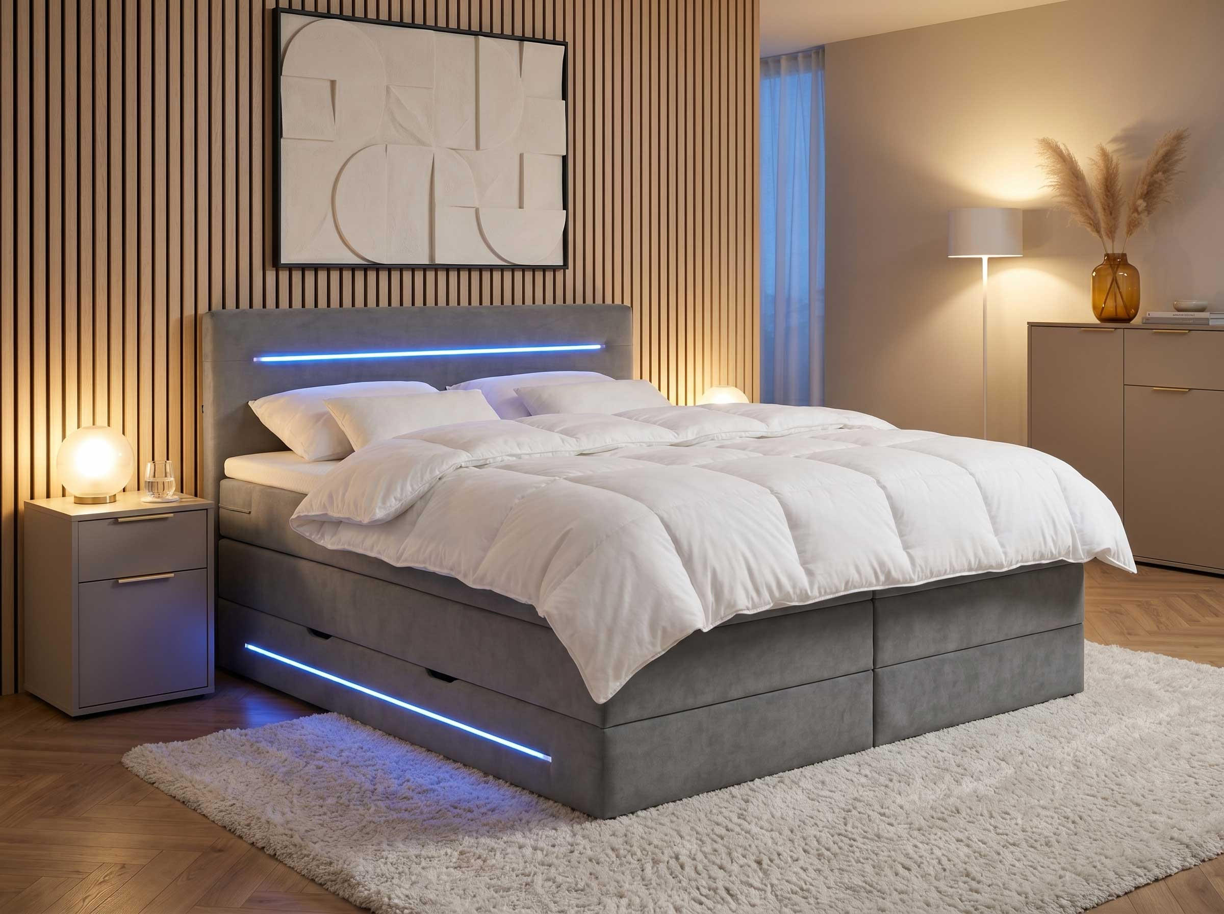 wonello Boxspringbett Grau 160x200 cm