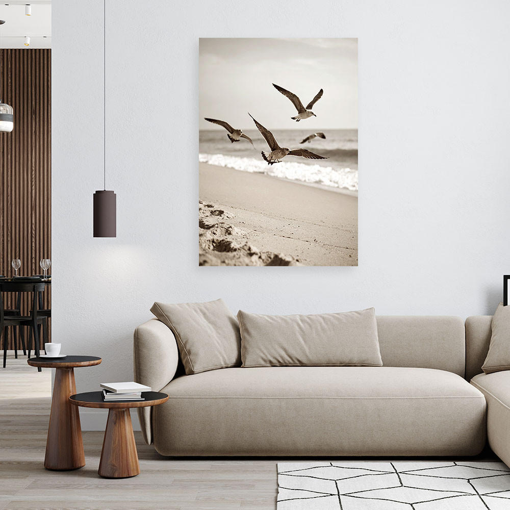 LEINWANDBILD Möwen Vögel Meer Strand Natur 80x120cm - Beige, Textil (80/120cm) - Feeby