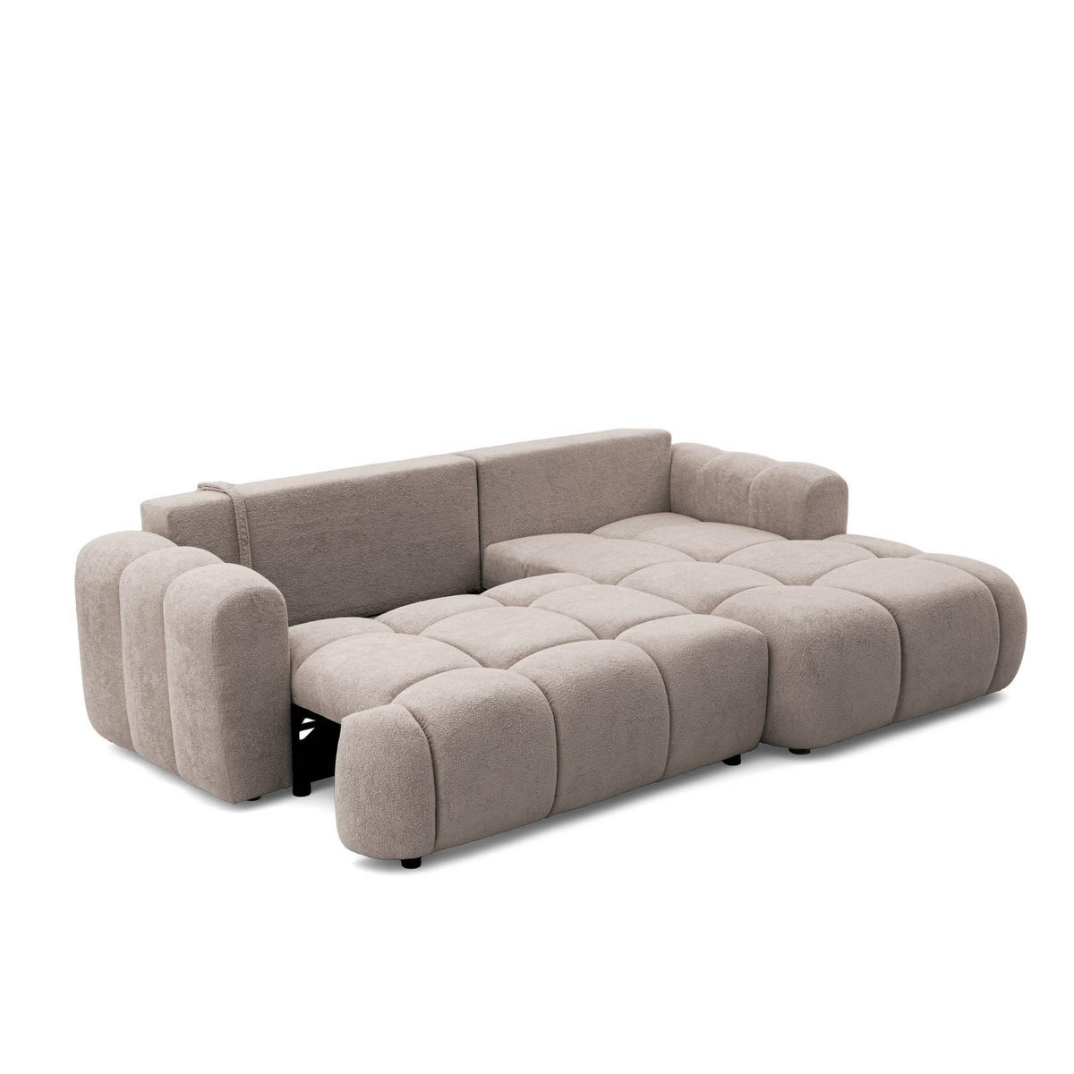ECKSOFA CALM L Rechts mit Schlaffunktion 140x215 Webstoff beige - Beige/Schwarz, Holz/Kunststoff (151/261cm) - Muffo