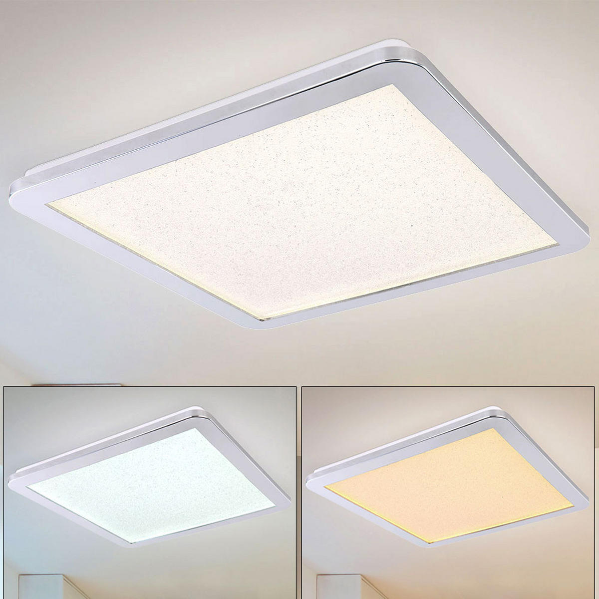 LED DECKENLEUCHTE Metall Silber Kristalloptik - Silberfarben, Metall (40/40/3cm)