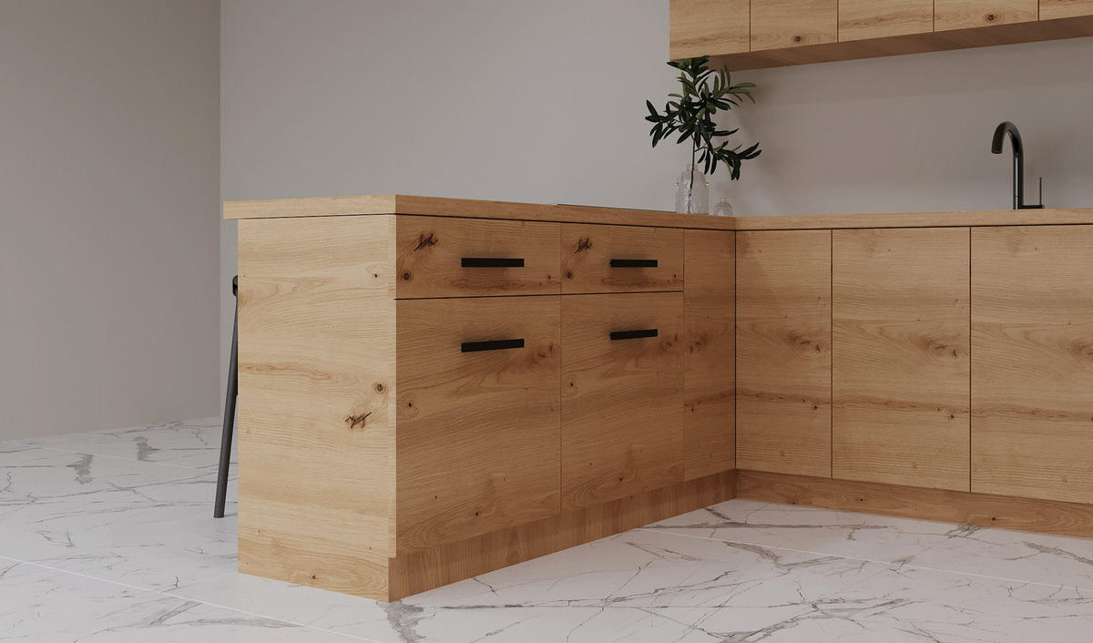 ECKKÜCHE 390 × 260 × 210 cm – Nexa K106-G860 – in Woodline / Matt - Schwarz/Eiche Artisan, Holz/Metall (390/212/58cm) - ROYAL24_MARKT