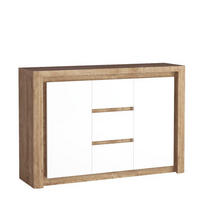KOMMODE VARUS 144/97,5/40,5cm mit 3 Schubladen 2 Türen Eichefarben - Eichefarben/Weiß, Holzwerkstoff (144/97.5/40.5cm) - MASSENO