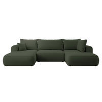WOHNLANDSCHAFT Ovo Olivgrün Velours - Schwarz/Olivgrün, Textil (380/95/167cm) - Selsey