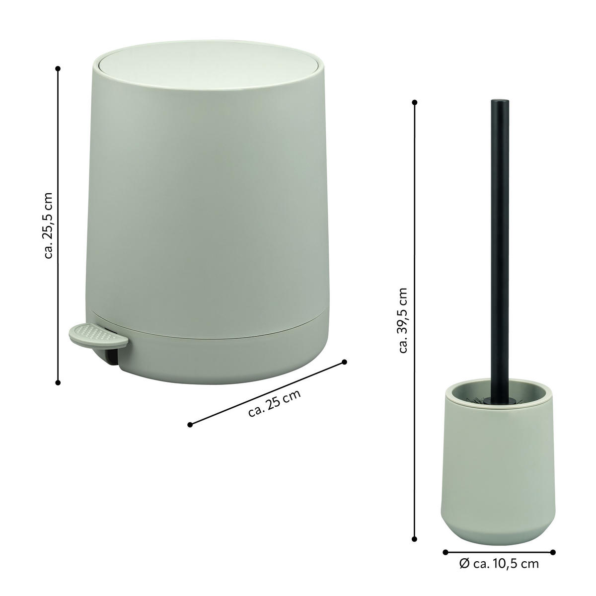 BAD-ACCESSOIRES-SET TESERO, Soft-Touch, salbei - Salbeigrün, Kunststoff (22.5/25.5/25cm) - eluno