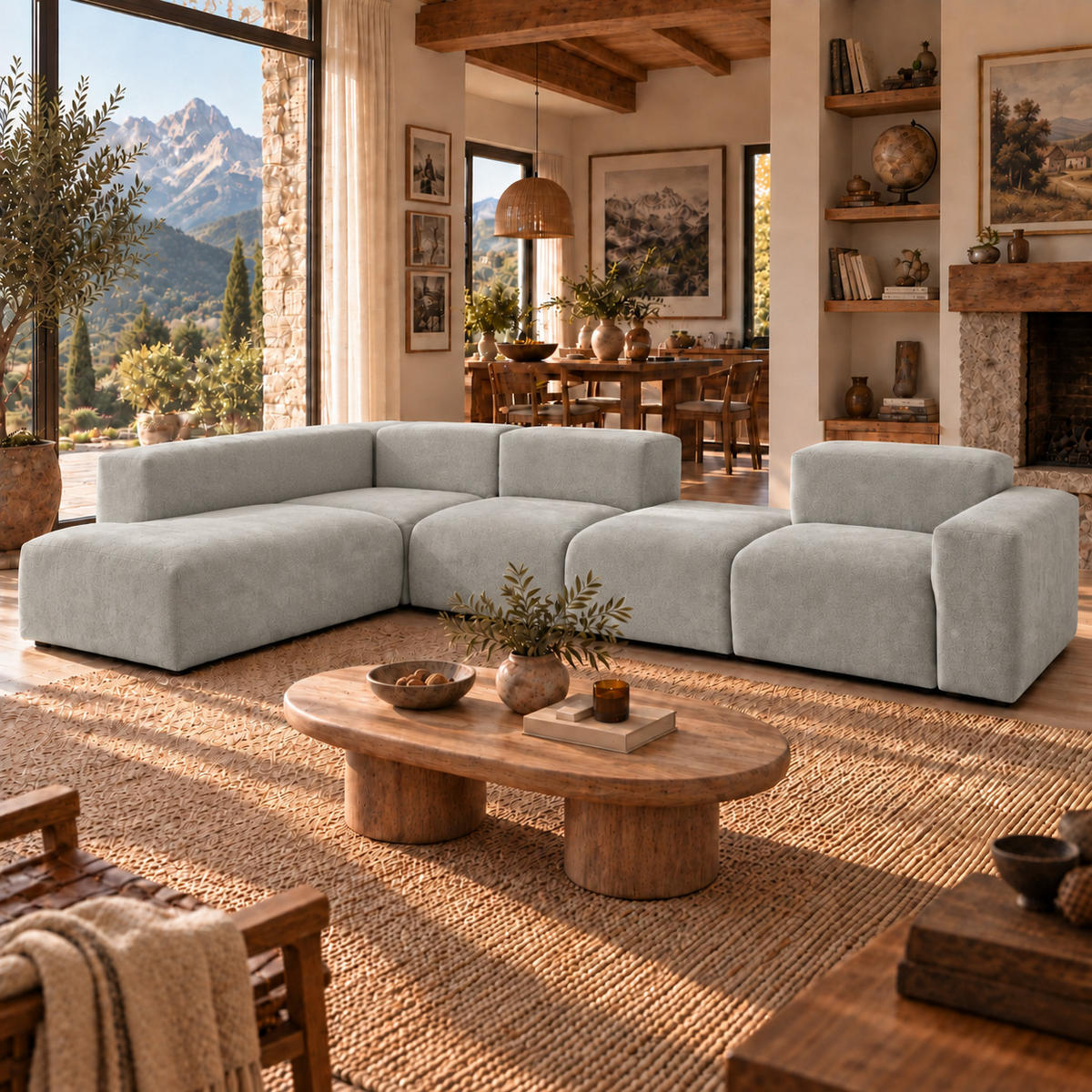 5-SITZER modulares Ecksofa HEAVEN SET 5 Links, Breite 380 cm Webstoff Grau - Schwarz/Grau, Holz/Kunststoff (380/245cm) - Muffo