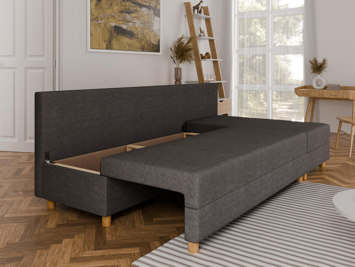 ECKSOFA Lellice L-Form - links oder rechts montierbar, dunkelgrau - Dunkelgrau, Holz (214/122cm) - Panda Möbel