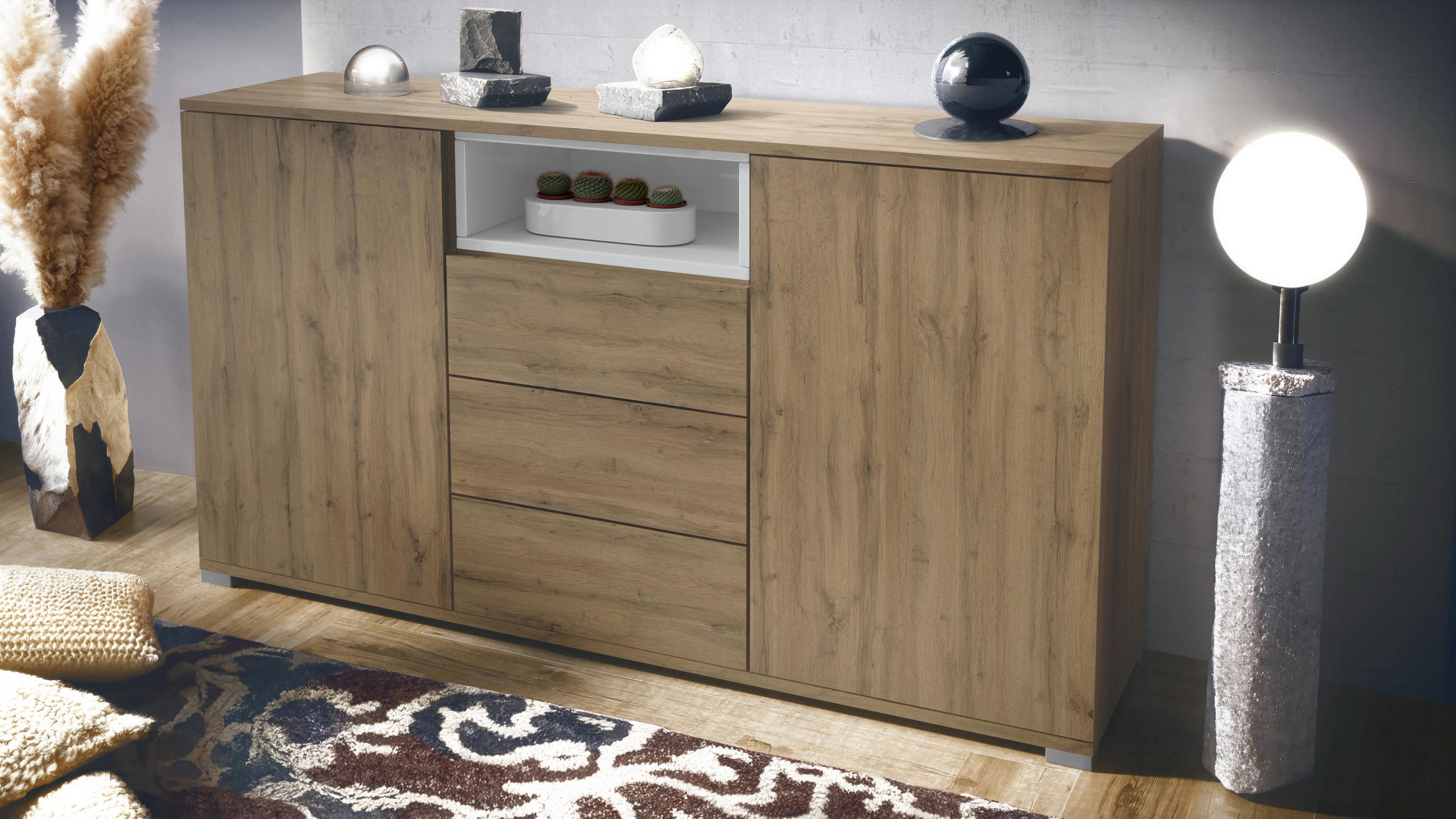 SIDEBOARD Skadu Weiß Hochglanz - Weiß Hochglanz, Holzwerkstoff (138.5/75.5/35cm) - Vladon