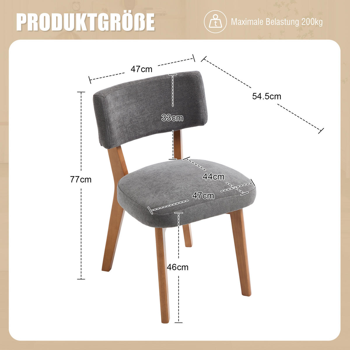 VIERFUSSSTUHL 54,5/47/77 cm grau aus Holz mit Polster - Grau, Holz (47/77/54.5cm) - OKWISH