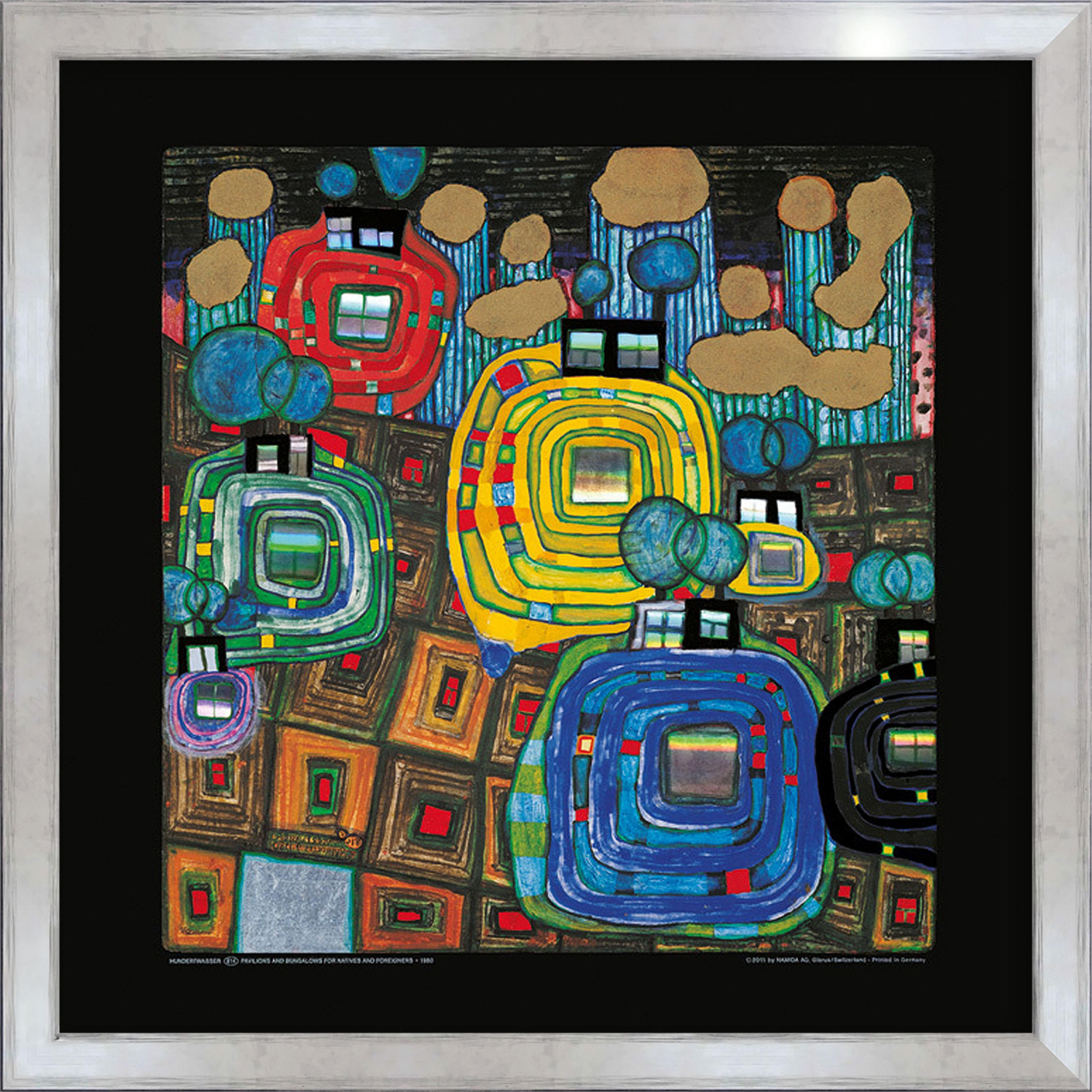 BILD gerahmt 53x53 cm Friedensreich Hundertwasser „Pavilions and Bungalows“ - Gelb, Holz (53/53cm) - artissimo