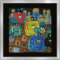 BILD gerahmt 53x53 cm Friedensreich Hundertwasser „Pavilions and Bungalows“ - Gelb, Holz (53/53cm) - artissimo
