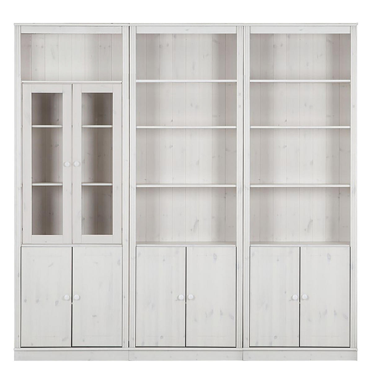 BÜCHERWAND - Kiefer massiv, Typ F - Weiß/Kieferfarben, Holz (222/223/37cm) - home24