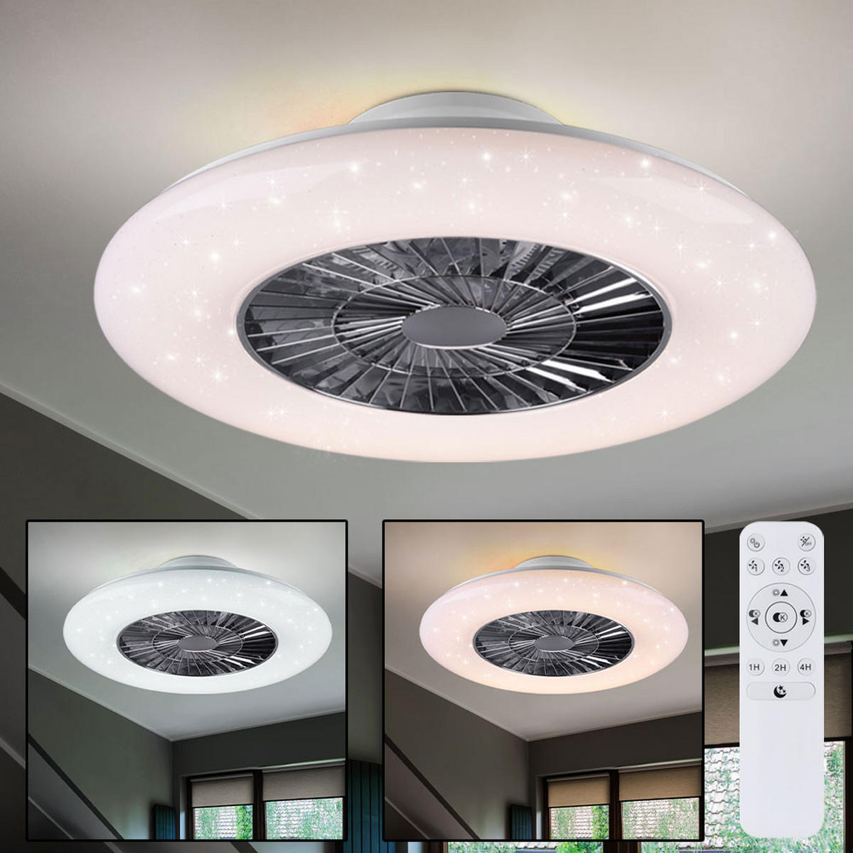 LED DECKENLEUCHTE Ventilator Weiß - Weiß, Metall (75/75/21cm)