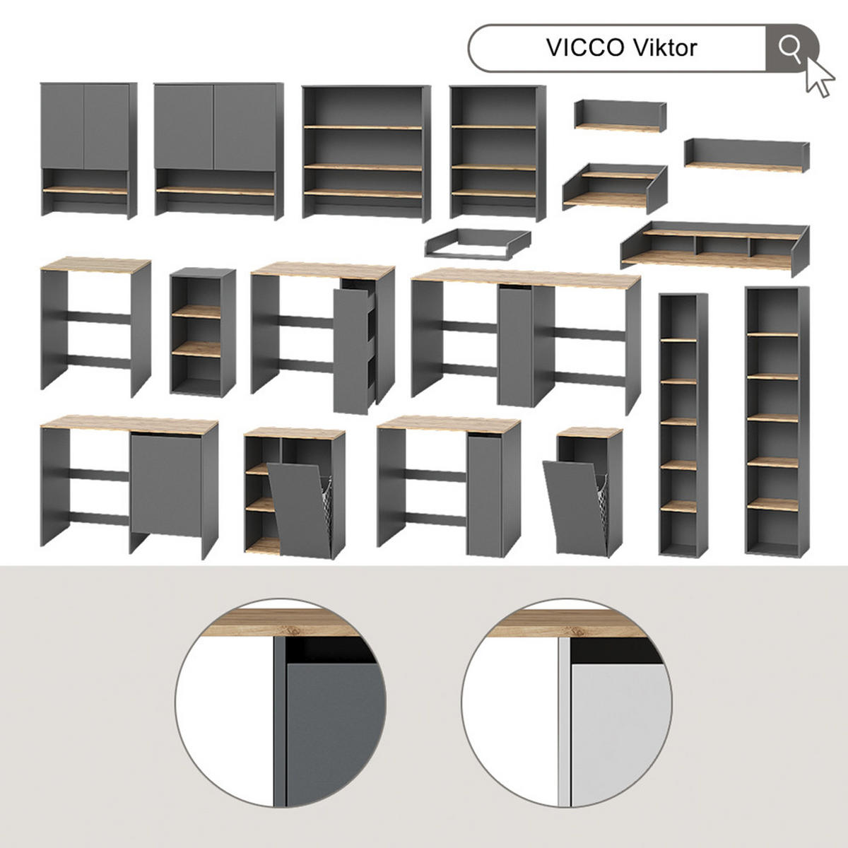 WASCHMASCHINENSCHRANK Viktor, Weiß/Artisan-Eiche, 93.6 x 88.2 cm 2 Teile mit Rollregal - Weiß/Eiche Artisan, Holzwerkstoff (93.6/88.2/60cm) - Vicco
