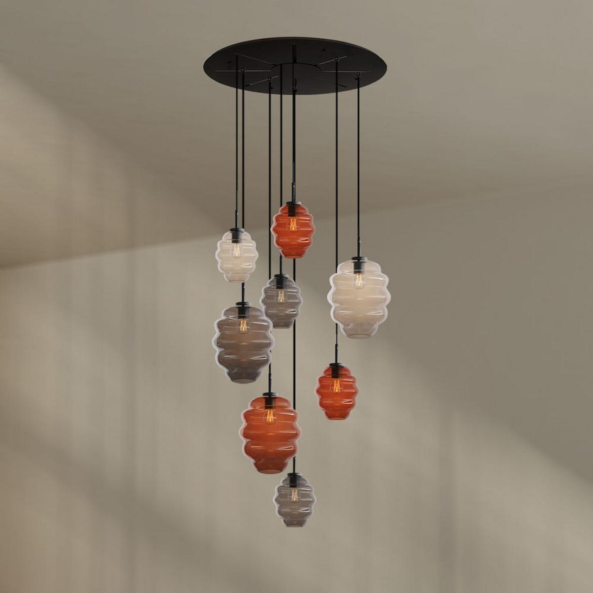 GALERIELEUCHTE Echos 8-flammig Mehrfarbig Ø 18/25cm - Multicolor/Schwarz, Glas (18/18/20cm) - s.luce