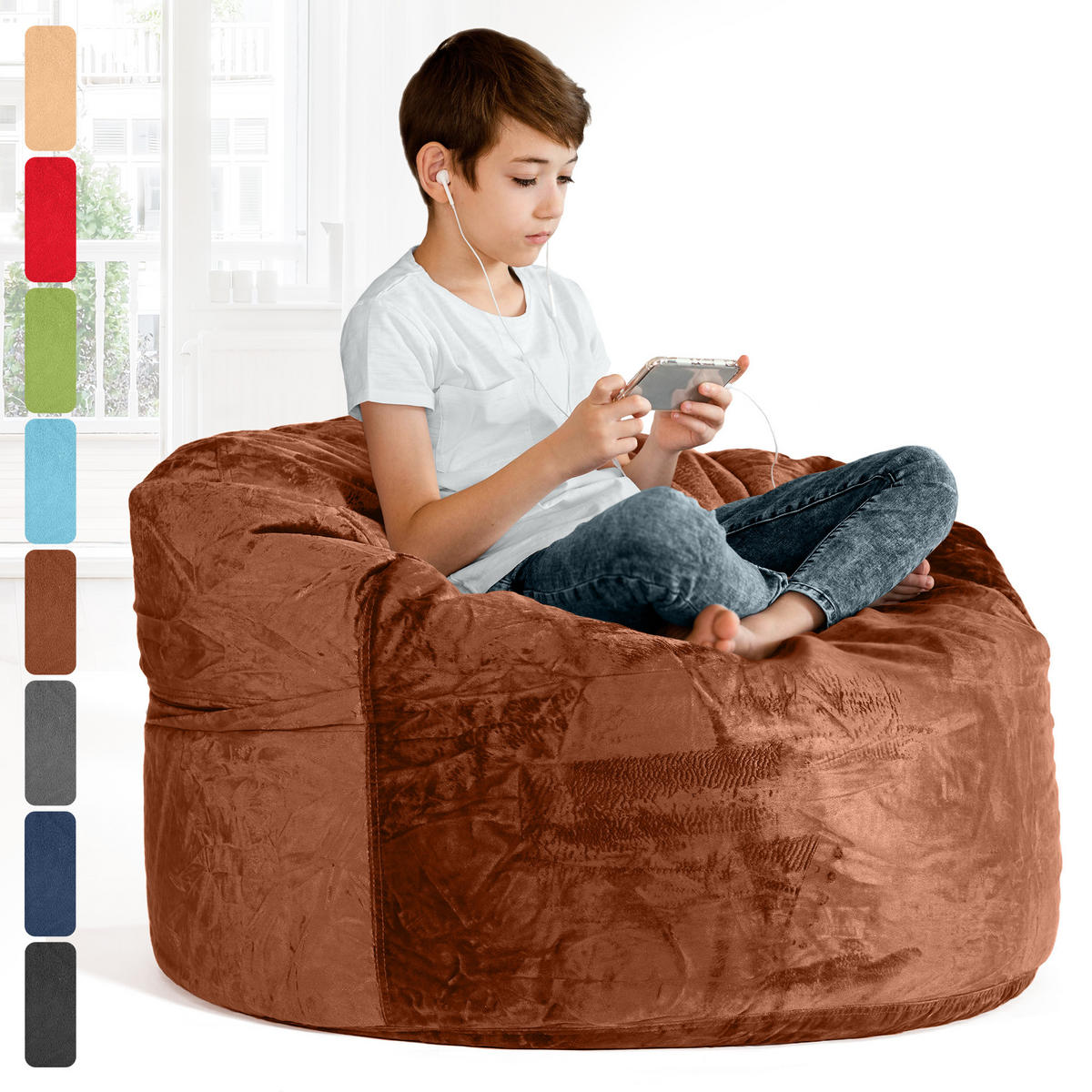 RIESEN-SITZSACK XXL JUMBO Velours 3ft - Braun, Textil (105/65/105cm) - Green Bean