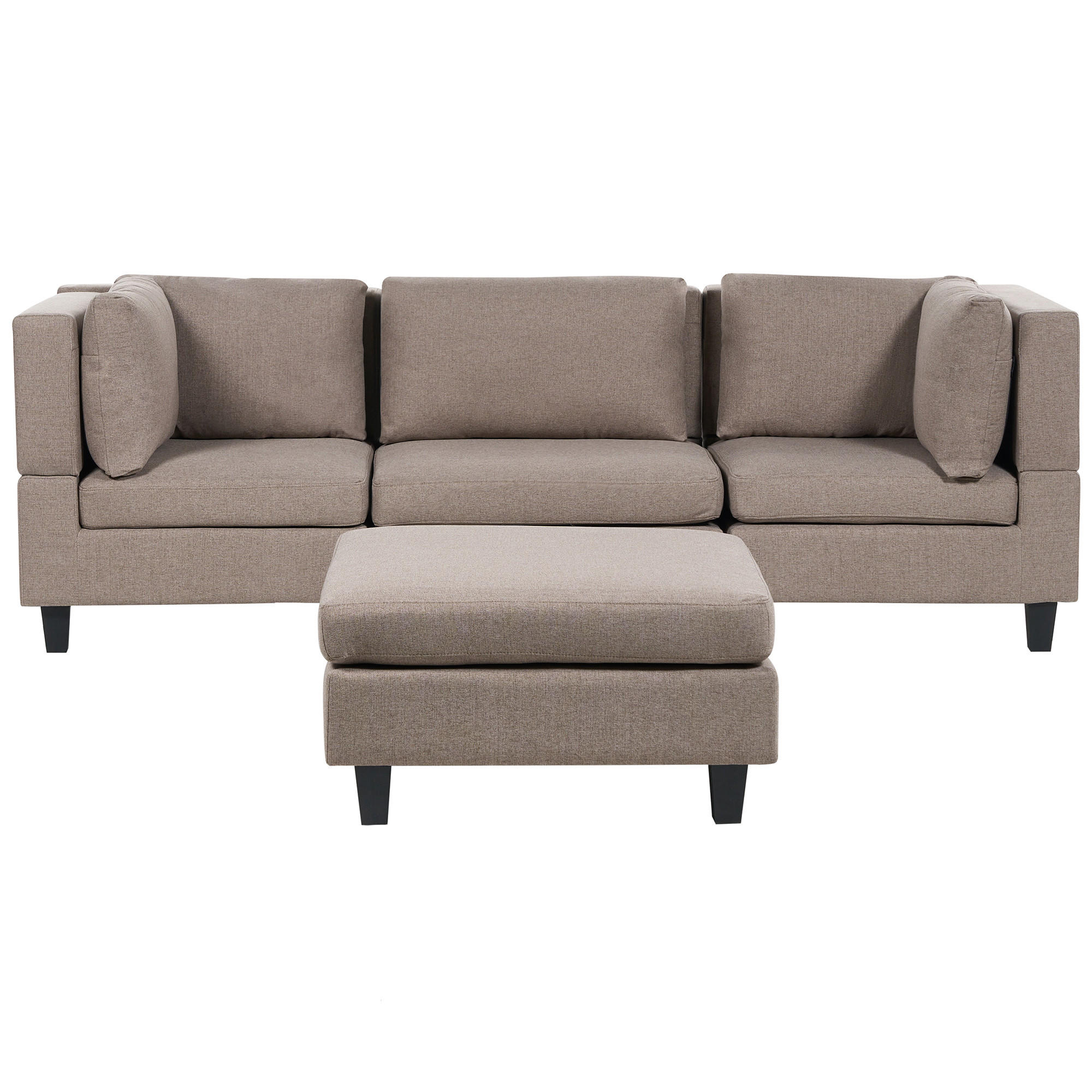 3-SITZER-SOFA Leinenoptik braun mit Ottomane Unstad - Schwarz/Braun, Textil (228/72/76cm) - Beliani