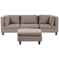 3-SITZER-SOFA Leinenoptik braun mit Ottomane Unstad - Schwarz/Braun, Textil (228/72/76cm) - Beliani