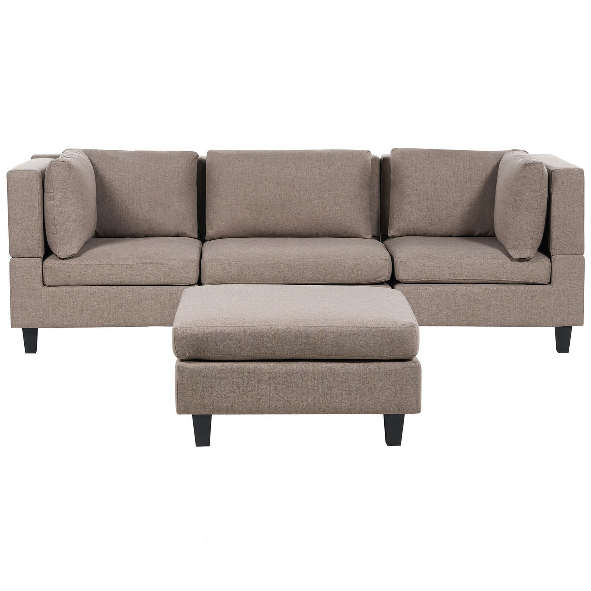 3-SITZER-SOFA Leinenoptik braun mit Ottomane Unstad - Schwarz/Braun, Textil (228/72/76cm) - Beliani