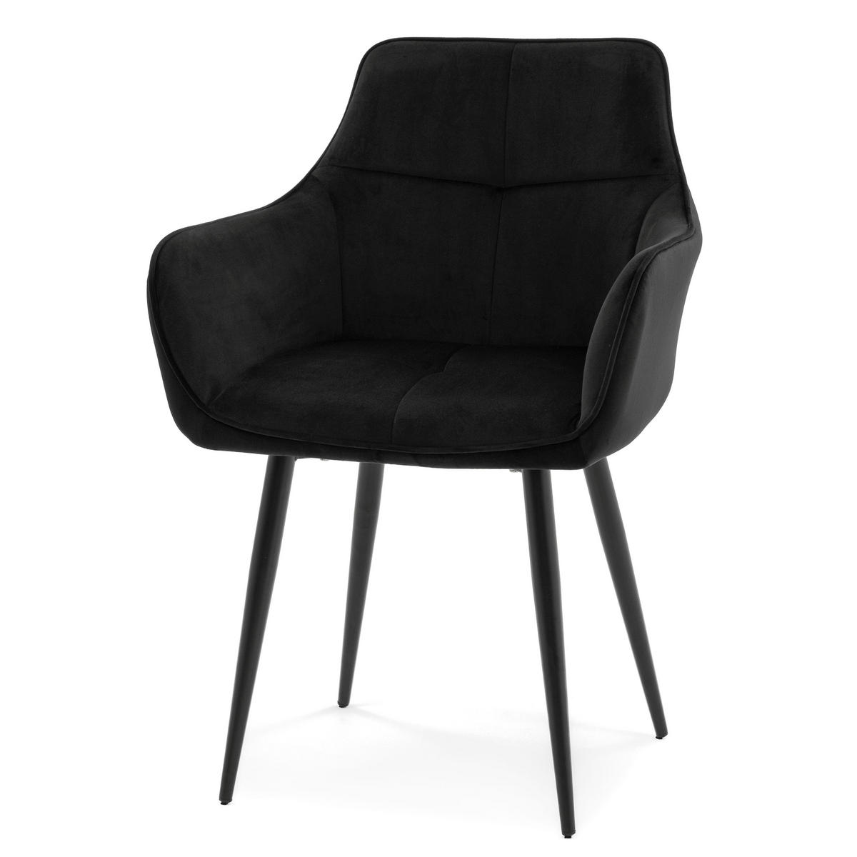 STUHL QUATTRO gepolstert mit Steppung - schwarz - Samt Velours - Schwarz, Textil/Metall (58/88/58cm) - NEW HOME