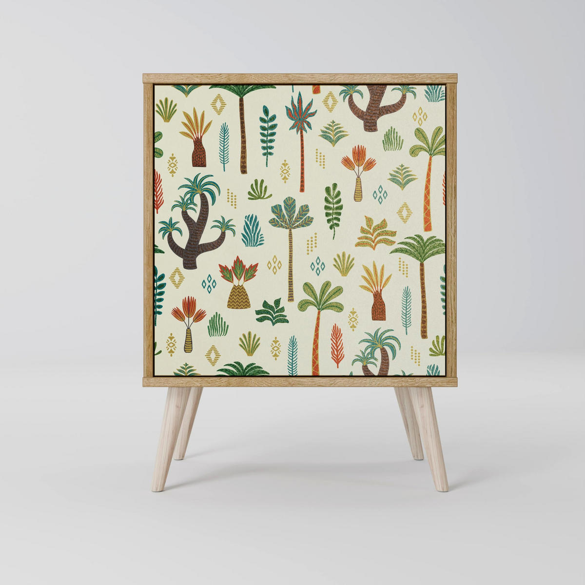 SIDEBOARD PALM SPRING, Grau, 57,5x42x77,5 cm, Schräge Buchenholzfüße - Buchefarben/Multicolor, Holzwerkstoff/Buchenholz (57.5/77.5/42cm) - SpaceRebels