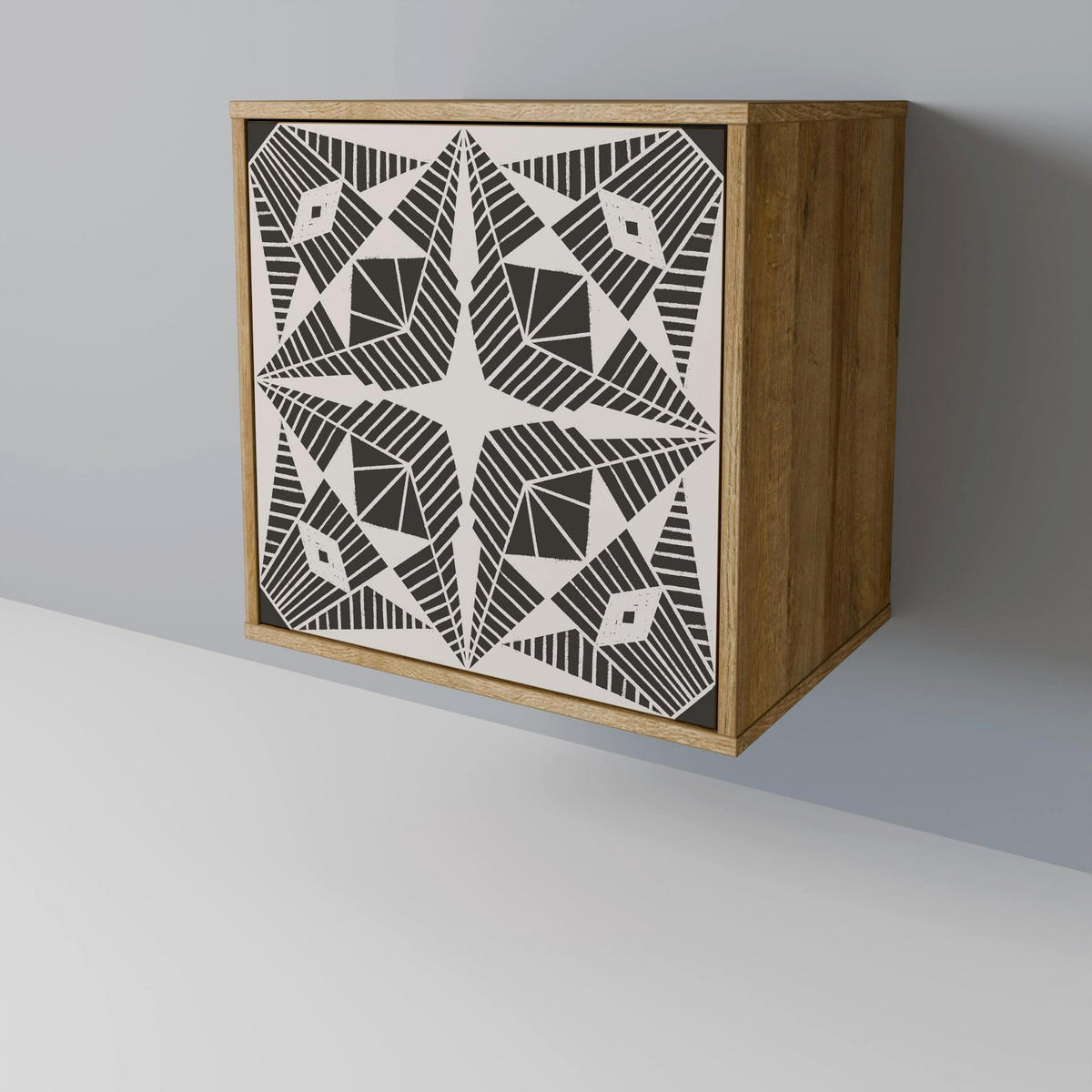 SIDEBOARD MONOCHROME NEXUS, Eichefarben, 57,5x42x72,5 cm, Schwarze Metallfüße - Eichefarben/Multicolor, Holzwerkstoff/Metall (57.5/72.5/42cm) - SpaceRebels