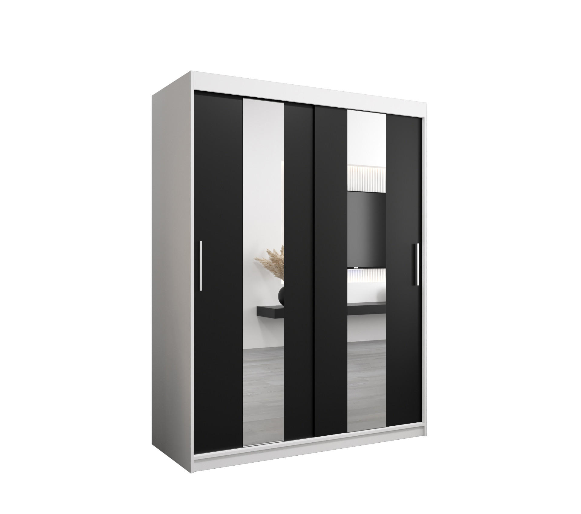 Abiks Möbel Schwebetürenschrank Weiß, Schwarz 150x200x62 cm