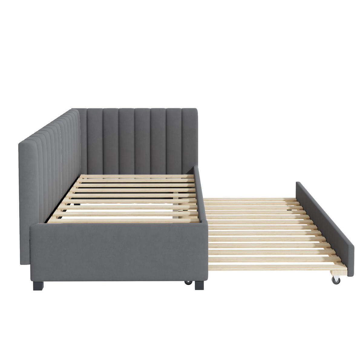 TAPECIRANI krevet 90/200 cm sivi od baršuna s izvlačnim ležajem - siva, tekstil (90/200cm) - OKWISH
