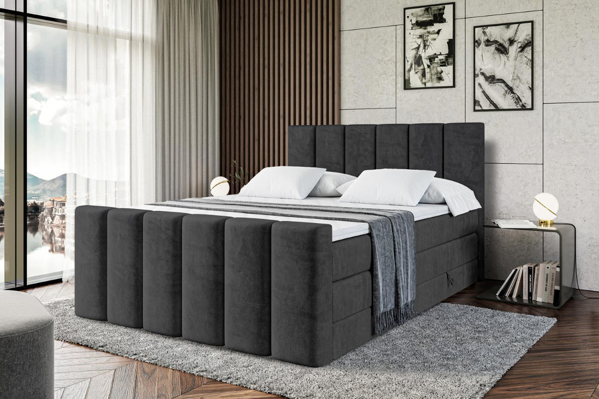BOXSPRINGBETT BOXI1-Z KING - 160x200 - H3/H4 - Schwarz - Schwarz, Holzwerkstoff (160/200cm) - ALTDECOR