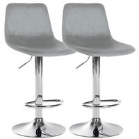 BARHOCKER 2er Set Samt grau - Chromfarben/Grau, Textil/Metall (44/88/43cm) - CLP