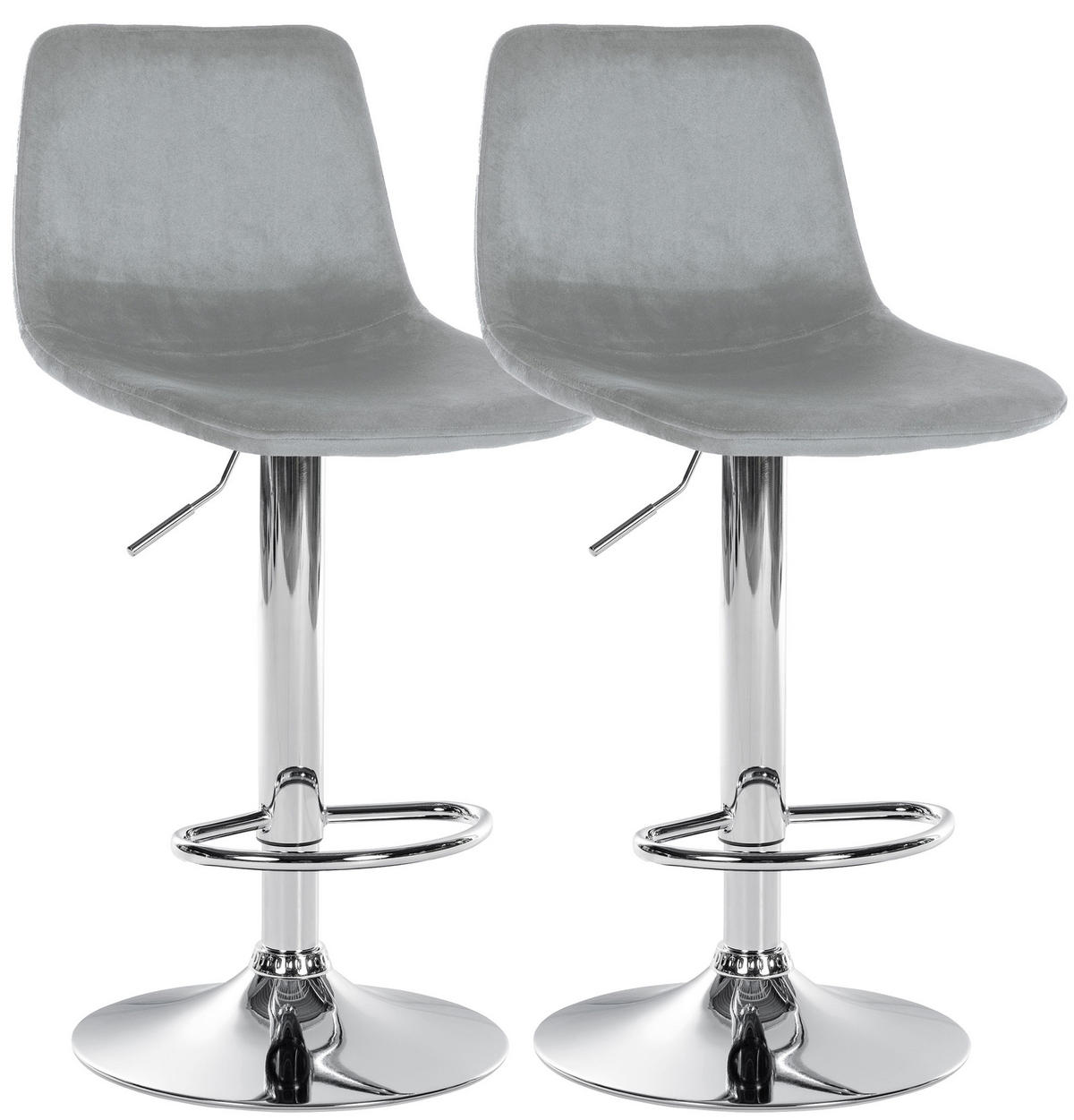 BARHOCKER 2er Set Samt grau - Chromfarben/Grau, Textil/Metall (44/88/43cm) - CLP