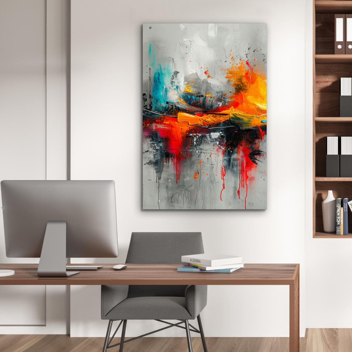 METALLBILD Moderne Kunst - Orange - Grau - Abstrakt 60x90 cm - Hellgrau, Metall (60/90cm) - MuchoWow