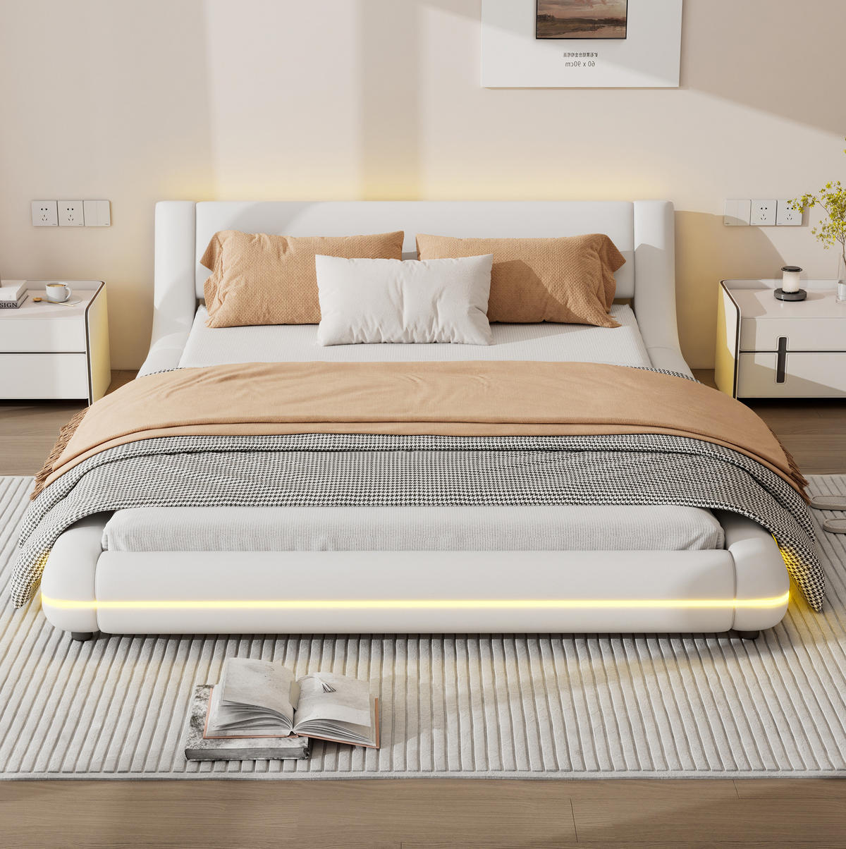 BETT 140/200 cm Weiß aus PU mit LED-Beleuchtung - Weiß, Leder (140/200cm) - OKMYHOME