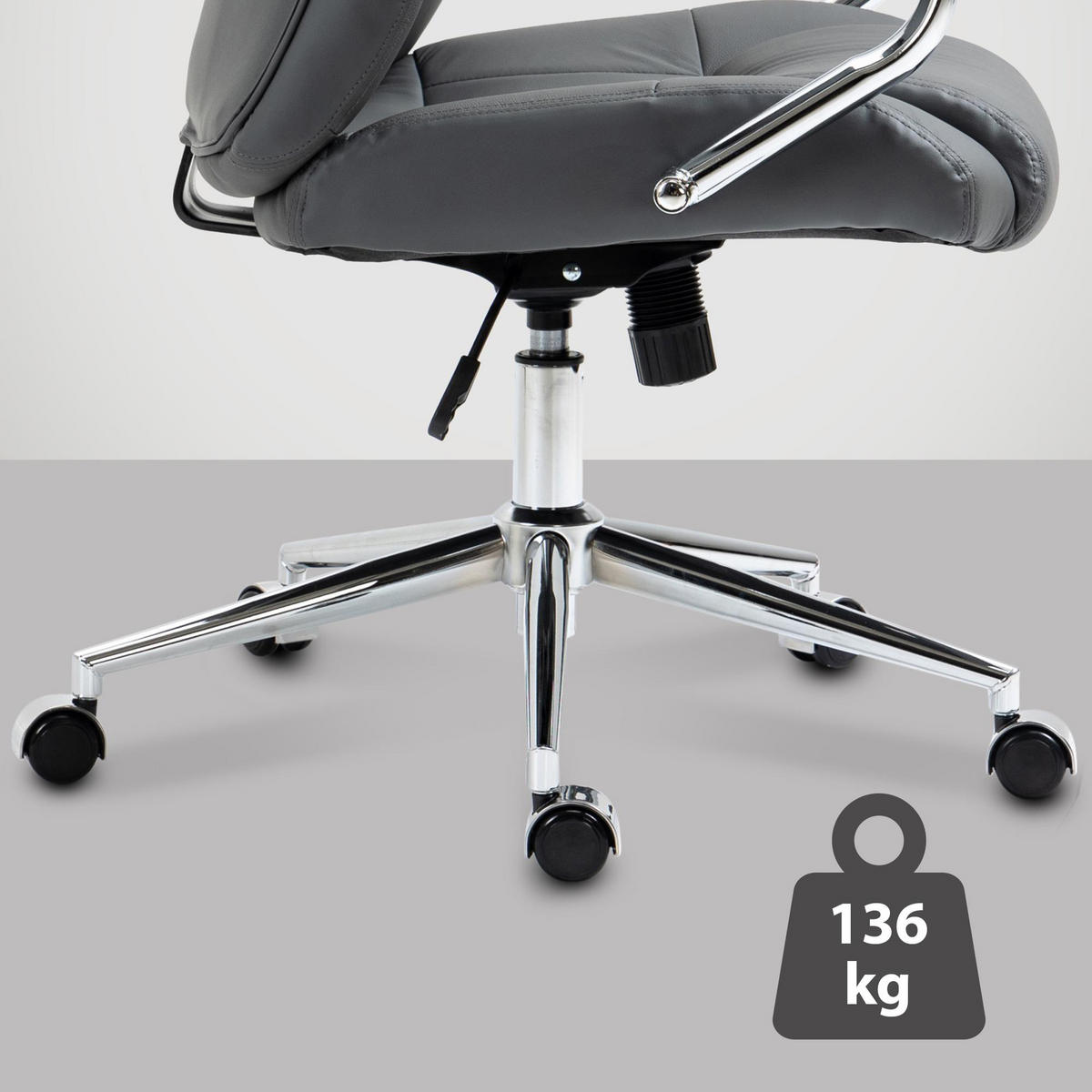 BÜROSTUHL Kyron Echtleder grau - Chromfarben/Grau, Leder/Metall (64/130/79cm) - TPFLiving