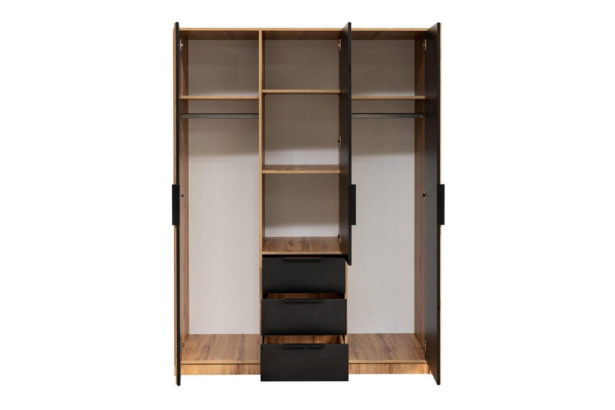 DREHTÜRENSCHRANK LABOO LUX 149/200/58 cm in Weiß mit Lamellen und Aufsatz - Weiß, Holzwerkstoff (149/245/58cm) - Deine Möbel 24