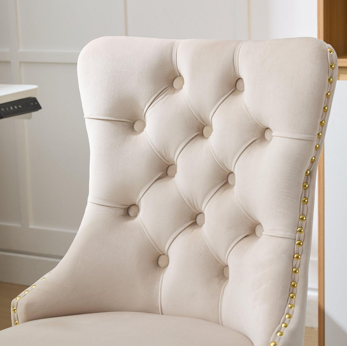 BÜROSTUHL Samt Beige mit goldfarbenem Metallgestell - Beige, Metall (50/98/63cm) - Meubliv