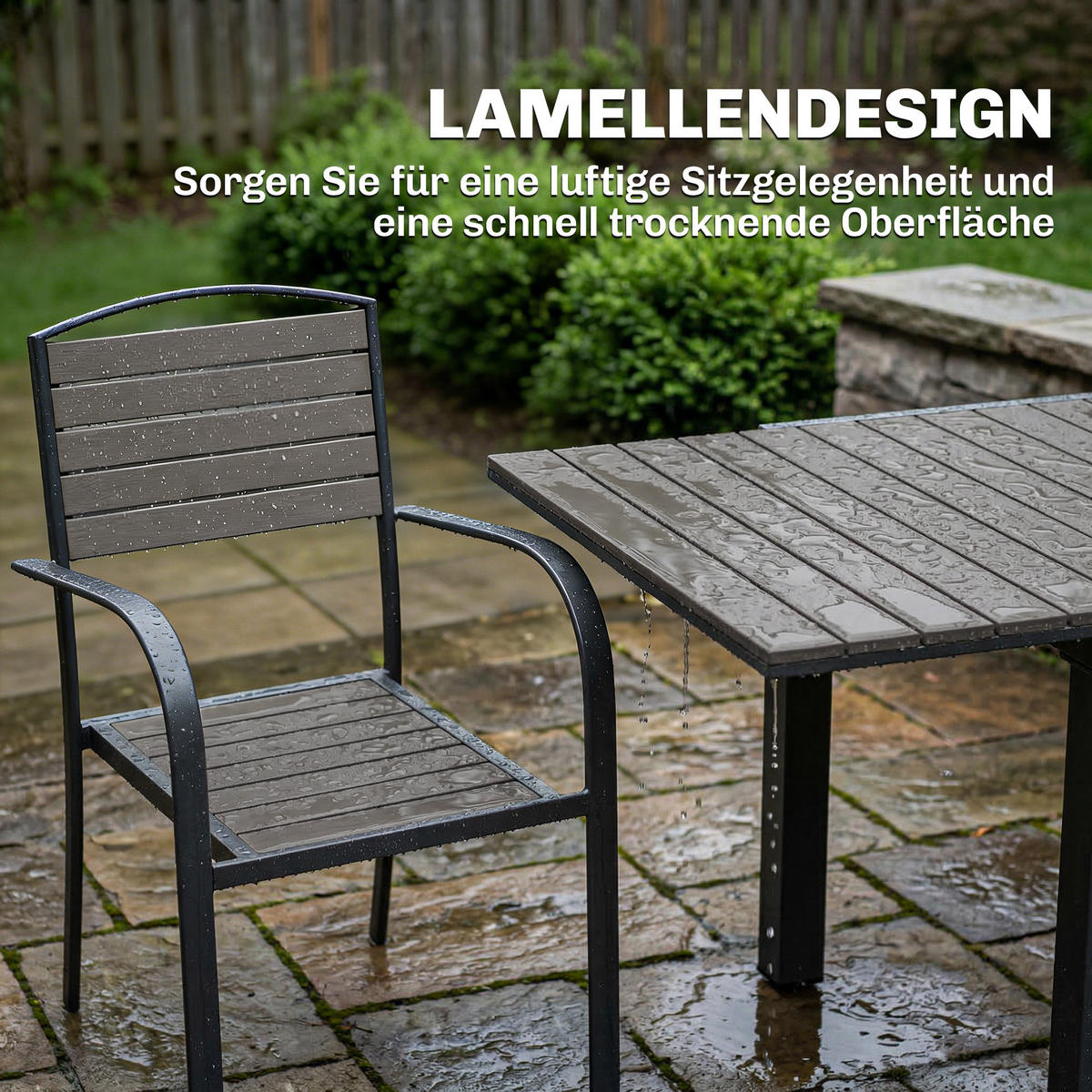 OUTDOOR-ESSGRUPPE 7er Set Aluminium WPC Grau - Dunkelgrau/Grau, Kunststoff/Metall - Outsunny